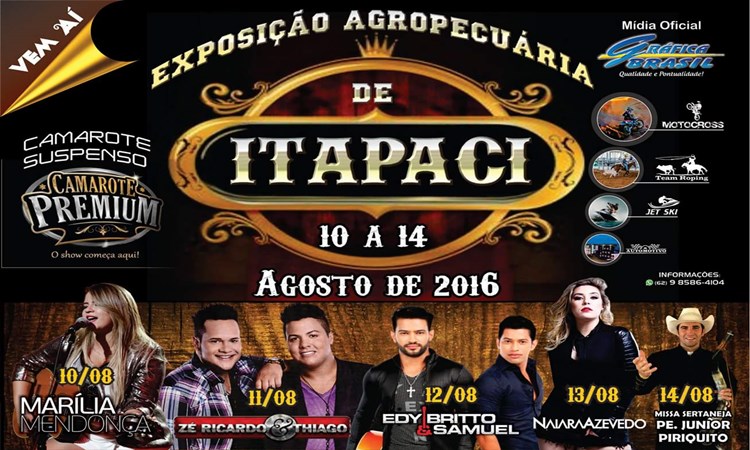 ITAPACI: Confirmada a programação da Exposição Agropecuária de Itapaci 2016
