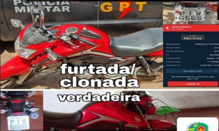 Motocicleta furtada e clonada é recuperada pelo GPT em Santa Isabel