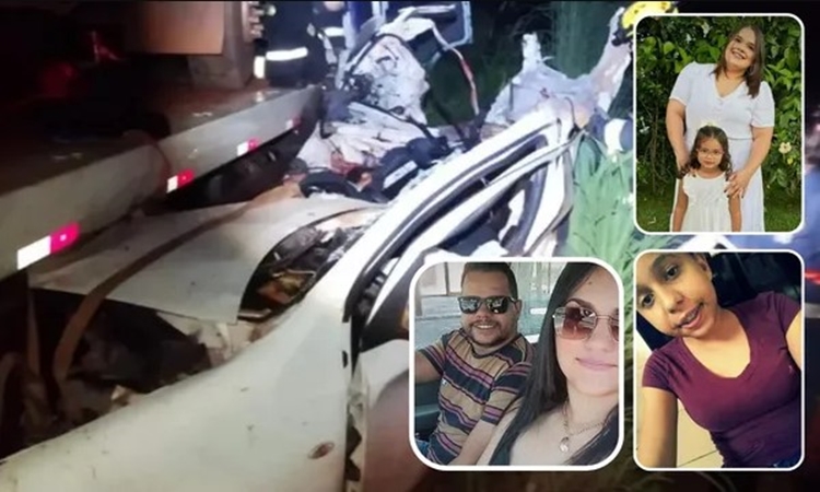 Cinco pessoas da mesma família morrem em acidente entre carro e caminhão na BR-452, em Goiás
