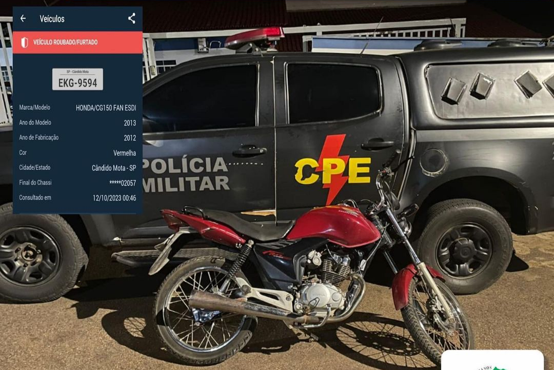Motocicleta furtada de prancha de caminhão na BR-153 é recuperada pela CPE