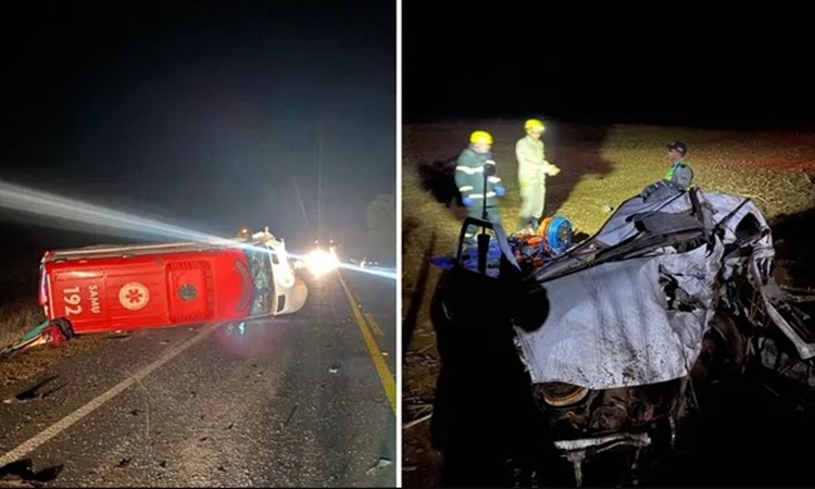 Uma criança e um adulto morrem após colisão entre ambulância e carro na GO-020