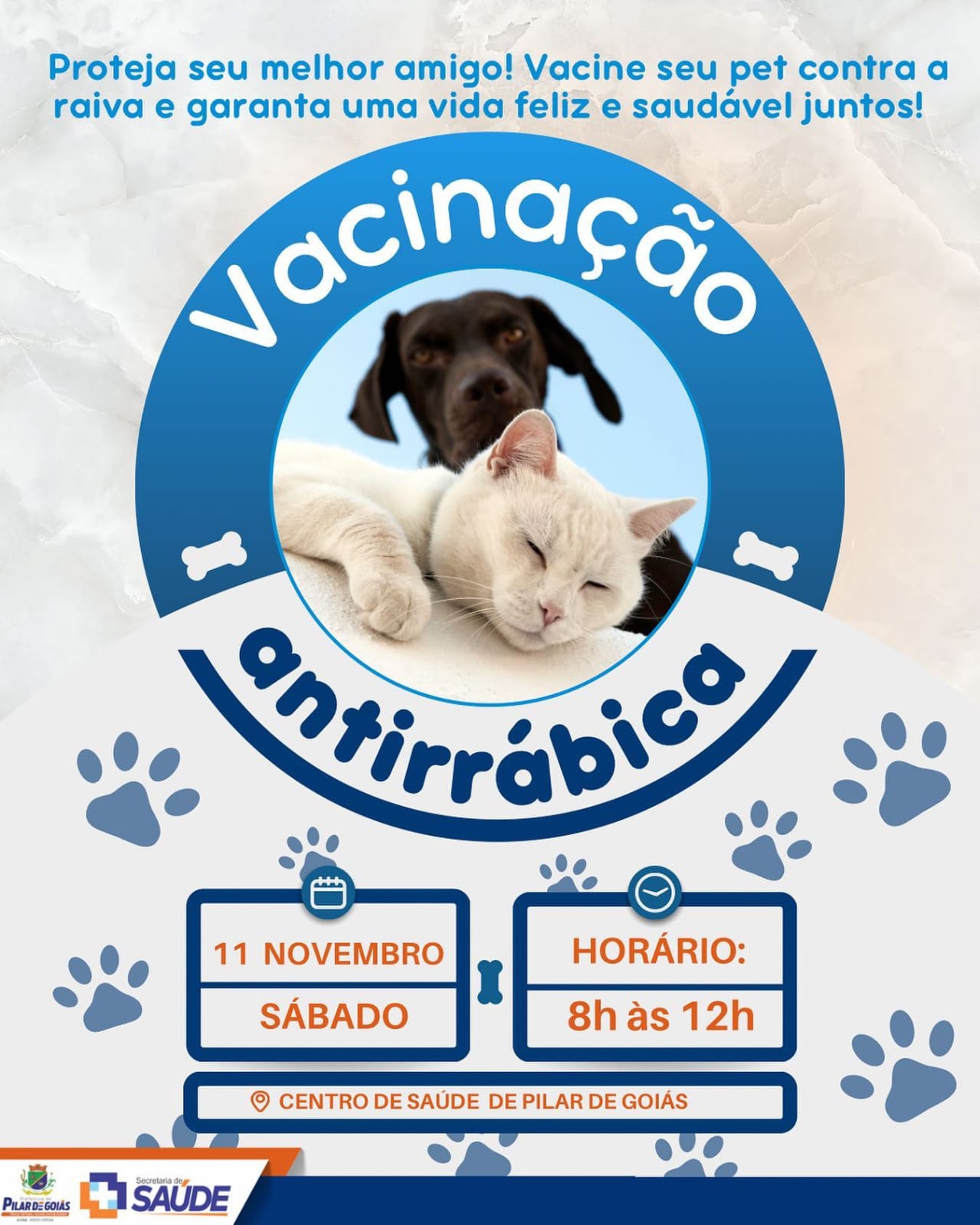 Governo de Pilar de Goiás realizará mais um dia dedicado a vacinação de cães e gatos