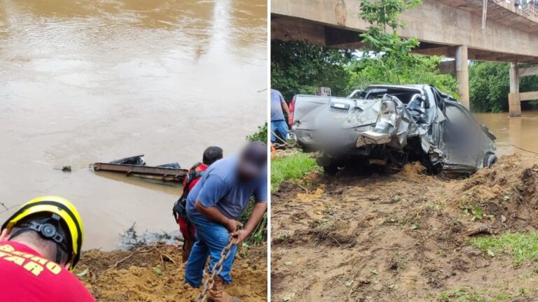 Pai e filho morrem após caminhonete cair no Rio dos Bois na GO-215
