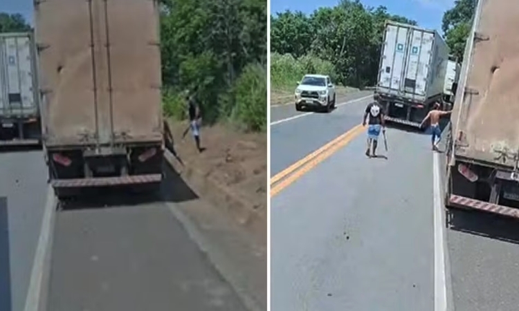 VÍDEO: Caminhoneiro é agredido com facão durante briga na BR-153