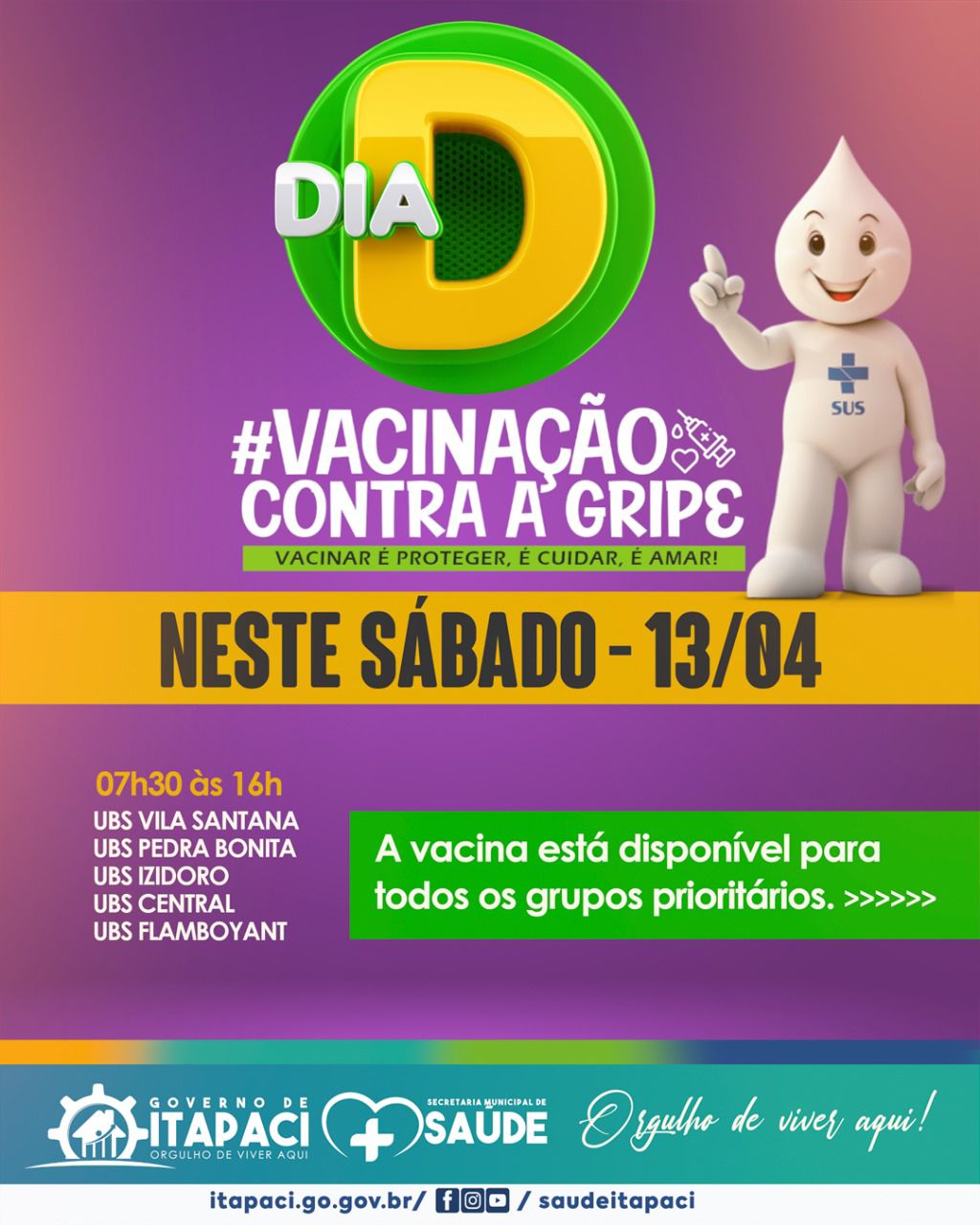 Sábado tem ‘DIA D’ de vacinação contra gripe em Itapaci