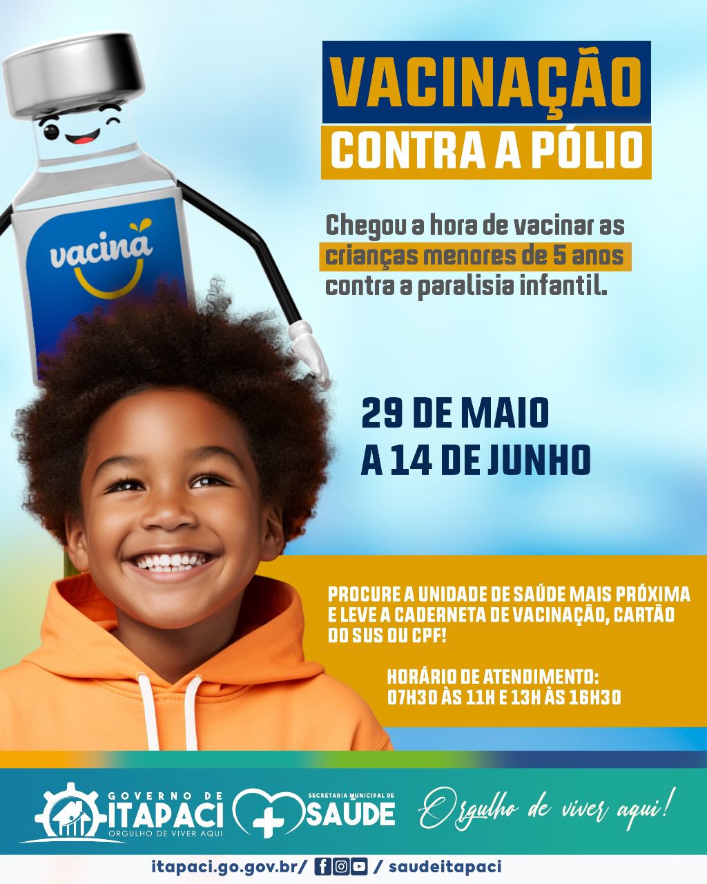 Poliomielite: Itapaci inicia campanha de vacinação, que vai até 14 de junho