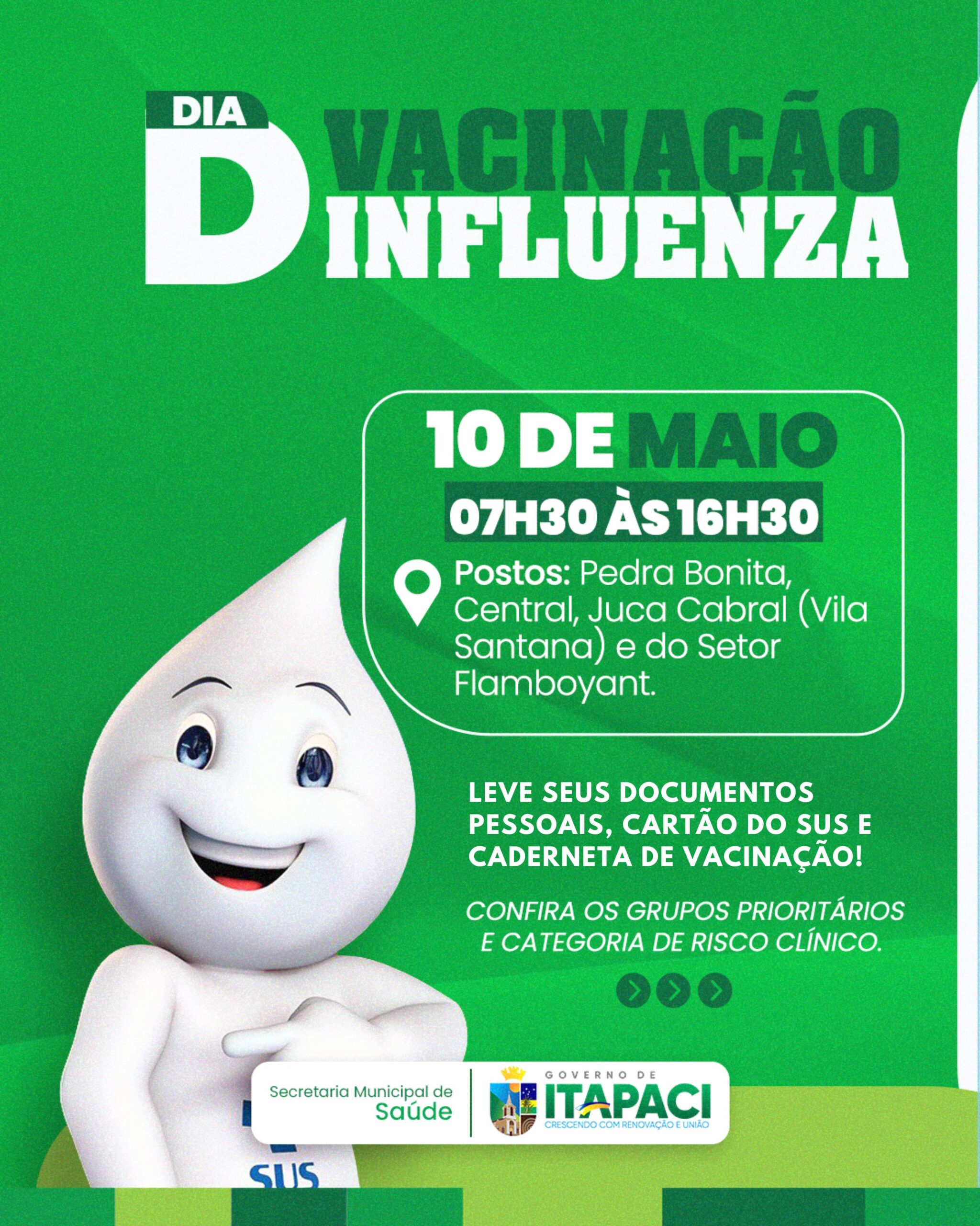 Saúde Itapaci realizará DIA D de vacinação contra influenza