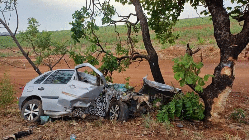Saída de pista seguida de colisão em árvore, mata uma pessoa na BR-153