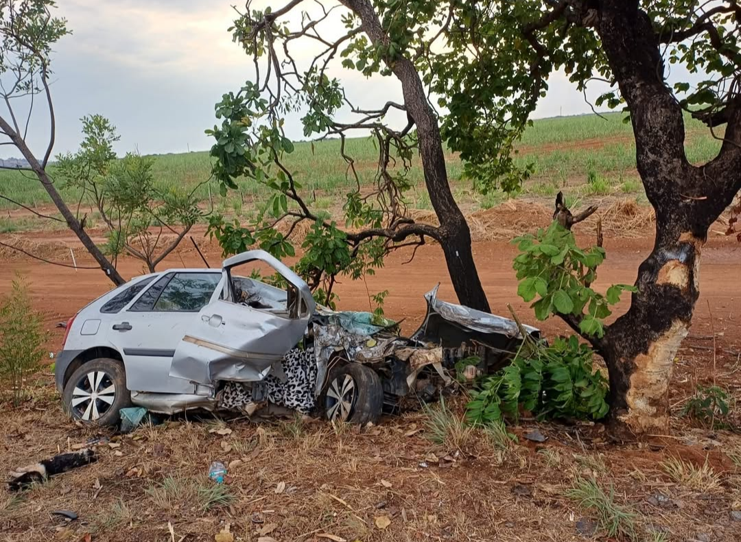 Saída de pista seguida de colisão em árvore, mata uma pessoa na BR-153