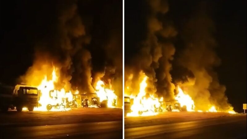 Caminhões e máquinas usados na duplicação de trecho da BR-153 são destruídos em incêndio