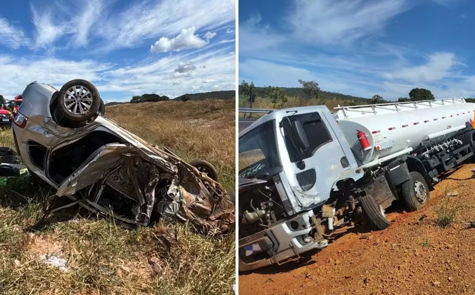 Homem morre e mulher fica ferida após colisão entre carro e caminhão na GO-139