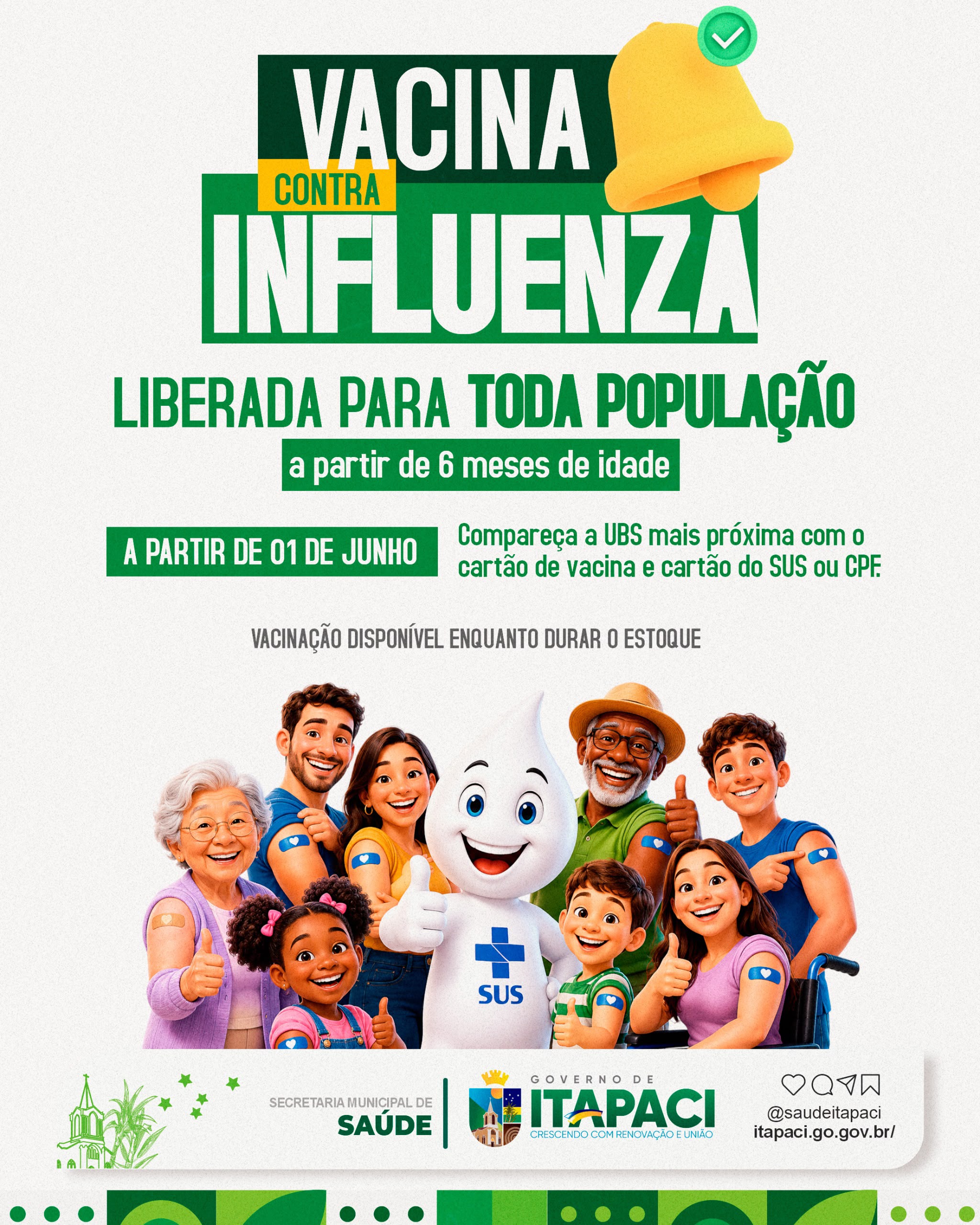 Saúde Itapaci libera a vacinação contra Influenza (gripe) para toda população