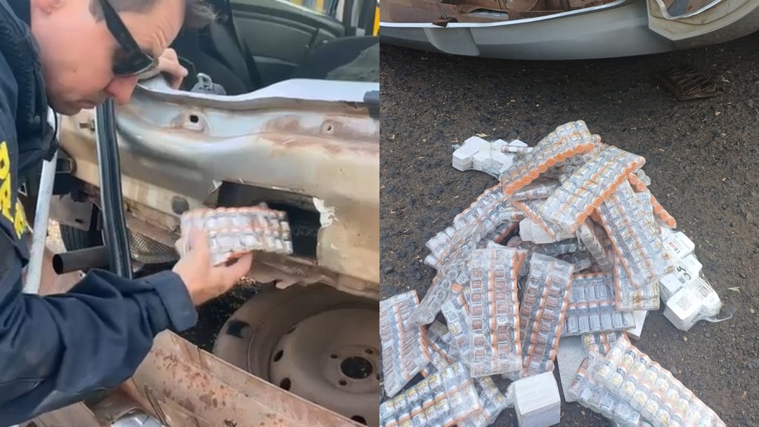 Canetas emagrecedoras: Agentes da PRF encontram 2 mil ampolas dentro de para-choque de carro na BR-153