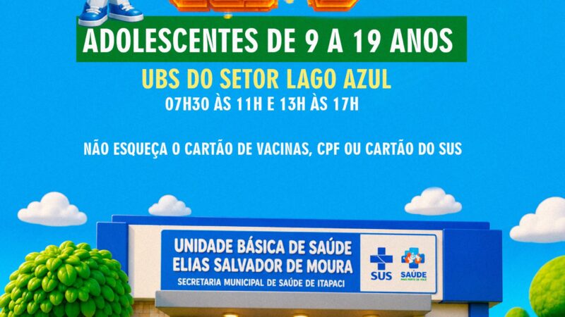 Vacinação contra HPV está disponível para o público alvo de 9 a 19 ANOS, em Itapaci