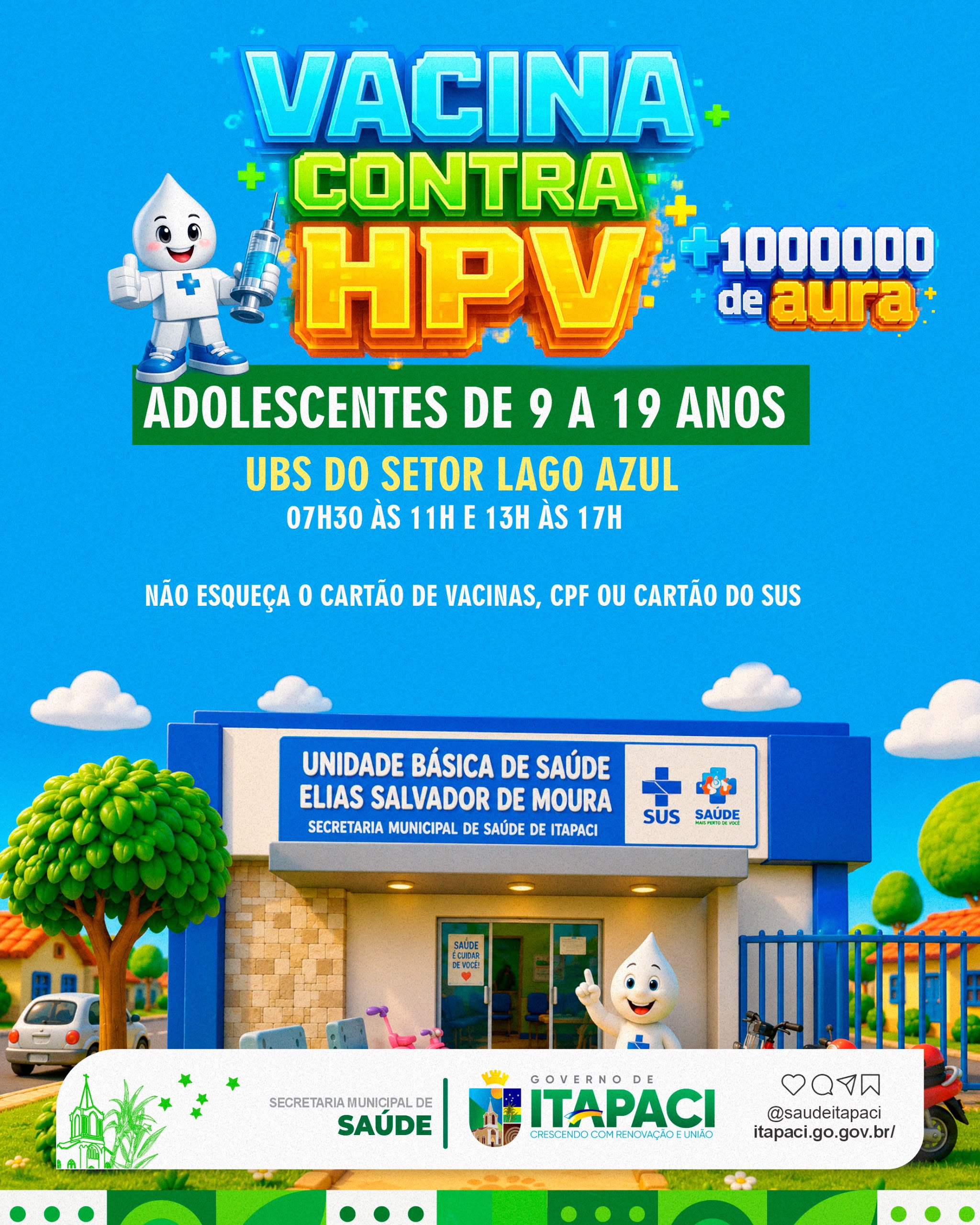 Vacinação contra HPV está disponível para o público alvo de 9 a 19 ANOS, em Itapaci